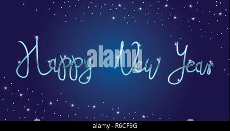 Argento brillante Felice Anno Nuovo pennello testo lettering Illustrazione Vettoriale