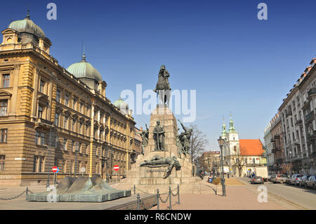 La Polonia, Cracovia, Jan Matejko Square, Grunwald monumento Foto Stock