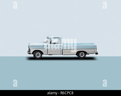 Retrò giocattolo blu carrello metallico van contro uno sfondo semplice Foto Stock