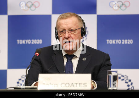 Tokyo, Giappone. 5 Dic, 2018. Comitato Olimpico Internazionale (CIO) Commissione di Coordinamento per i Giochi Olimpici di Tokyo 2020 presidente John Coates risponde alle domande in una conferenza stampa congiunta dopo la settima sessione del CIO Commissione di Coordinamento per i Giochi Olimpici di Tokyo 2020 a Tokyo in Giappone, Dicembre 5, 2018. Dopo la settima sessione del CIO Commissione di Coordinamento per i Giochi Olimpici di Tokyo 2020 a Tokyo in Giappone, Dicembre 5, 2018. Credito: Du Natalino/Xinhua/Alamy Live News Foto Stock