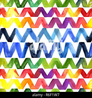 Acquerello rainbow seamless pattern. Motivo a zig-zag, a chevron Foto Stock