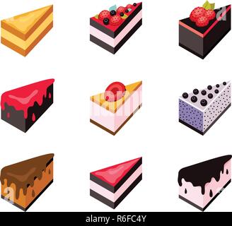 Torta isometrica set design piatto icona web collezione deliziosi dessert illustrazione vettoriale Illustrazione Vettoriale
