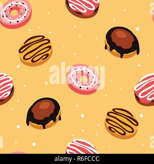 Perfetta configurazione di sfondo deliziosi dessert ciambelle con smalto e spruzza illustrazione vettoriale Illustrazione Vettoriale