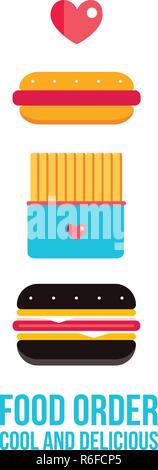 Fast food set di icone di Hamburger hot dog patatine fritte illustartion vettore Illustrazione Vettoriale