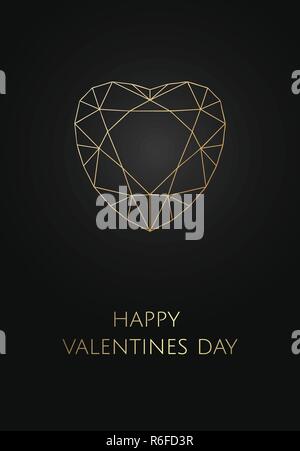 Valentines card su sfondo nero con cuore poligonale Illustrazione Vettoriale