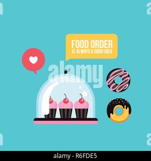 Dolce con Deliziose tortine carino e ciambelle fast food menu illustrazione vettoriale Illustrazione Vettoriale