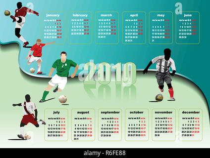 Calendario 2010 con i giocatori di calcio immagine. Mesi. Illustrazione Vettoriale Illustrazione Vettoriale