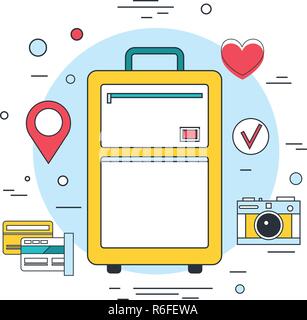 La vacanza estiva banner pianificazione Viaggi Turismo nozione moderna linea icone illustrazione vettoriale Illustrazione Vettoriale