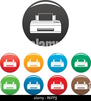 Vecchie icone della stampante impostare 9 vettore di colore isolato su bianco per qualsiasi design Illustrazione Vettoriale