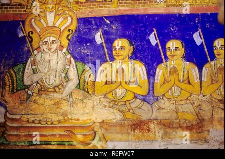 Ramanuja, Ramanujacharya, Ramanujar e i suoi discepoli, 200 anni di pittura murale, Sri Ranganatha Swamy Tempio, Sri Ranganathaswamy Tempio, Srirgam, Tiruchirapalli, Trichy, Tamil Nadu, India, Asia Foto Stock