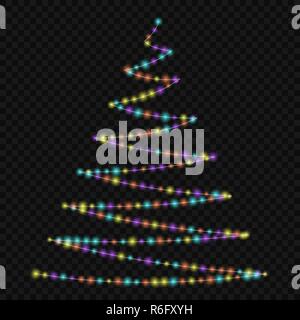 Natale luci incandescenti sull albero di natale. Decorazioni per le vacanze Illustrazione Vettoriale