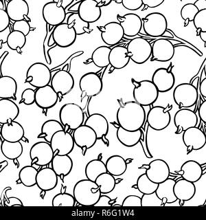 Ribes nero bacche vector pattern su sfondo bianco Illustrazione Vettoriale