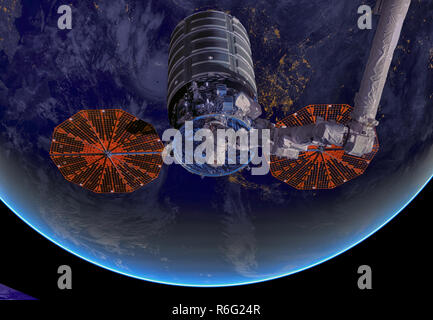 Il veicolo spaziale Cygnus in spazio aperto. Foto Stock