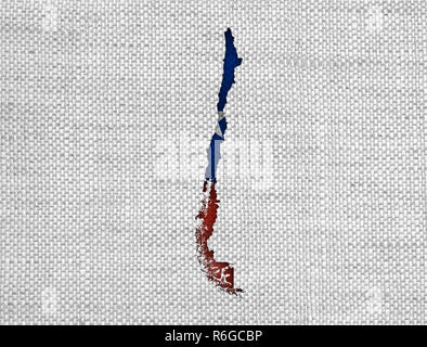 Mappa e i banner del Cile sulle vecchie lenzuola Foto Stock