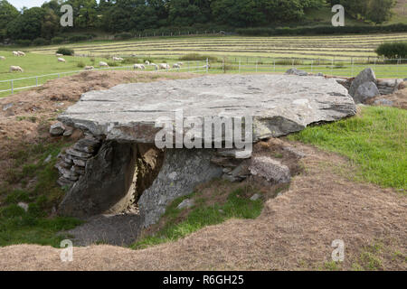 L'enorme capstone del Neolitico camera di sepoltura a Capel Garmon, vicino a Betws-y-coed in Galles Foto Stock