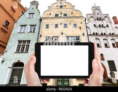 Fotografie turistiche tre fratelli case in Riga Foto Stock