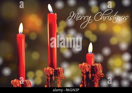 Candele rosse vettore realistiche. Bokeh sfondo luci 3d illustrazione Illustrazione Vettoriale