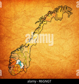 Buskerud regione sulla mappa di amministrazione della Norvegia Foto Stock