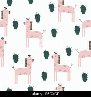 Rosa le giraffe seamless pattern. Illustrazione Vettoriale