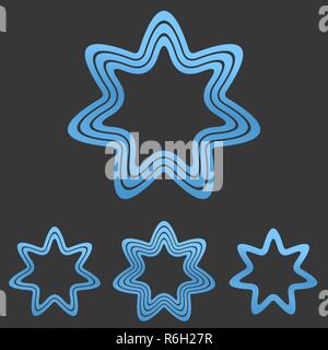 Linea blu star logo design set Illustrazione Vettoriale