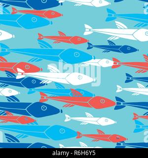 Disegnata a mano marine modello senza cuciture con pesci colorati illustrazione vettoriale Illustrazione Vettoriale
