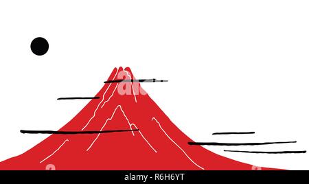 In stile giapponese con sfondo monte Fuji San nuvole e sole illustrazione vettoriale Illustrazione Vettoriale