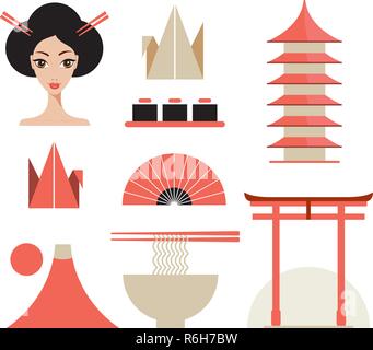 Icone Giappone Asia set di elementi di design collection illustrazione vettoriale Illustrazione Vettoriale