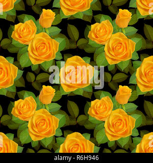 Frontiera senza giunture con rose di colore giallo su sfondo nero. Foto Stock