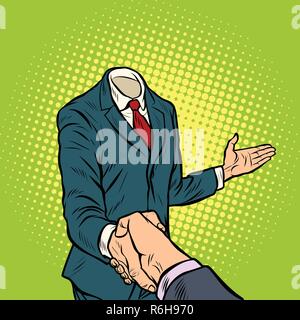 Imprenditore handshake, un modello senza una testa. La Pop art retrò illustrazione vettoriale Illustrazione Vettoriale