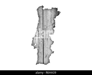 Mappa di Portogallo su legno stagionato Foto Stock