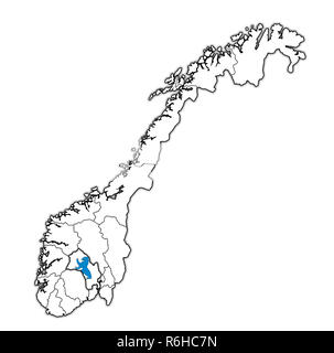 Buskerud regione sulla mappa di amministrazione della Norvegia Foto Stock