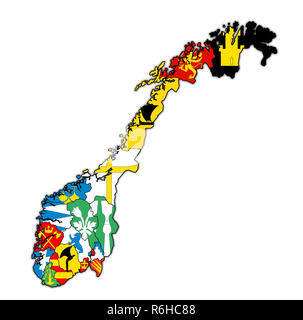 Regioni sulla mappa di amministrazione della Norvegia Foto Stock