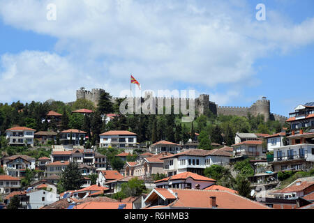 Città di Ohrid e Tsar Samuel fortezza, Macedonia Foto Stock