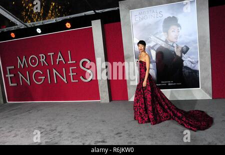 Los Angeles, Stati Uniti d'America. 05 Dic, 2018. LOS ANGELES, CA - 5 dicembre: attrice Jihae assiste Universal Pictures e MRC presente la premiere di 'Mortal motori' il 5 dicembre 2018 al Regency Village Theatre di Los Angeles, California. Credito: Barry re/Alamy Live News Foto Stock