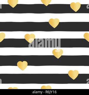 Seamless modello di vettore di strisce di lamina di oro cuori Illustrazione Vettoriale