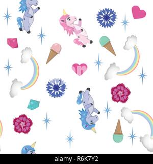 Seamless pattern unicorn - sfondo vettoriale in tema di fantasia Illustrazione Vettoriale