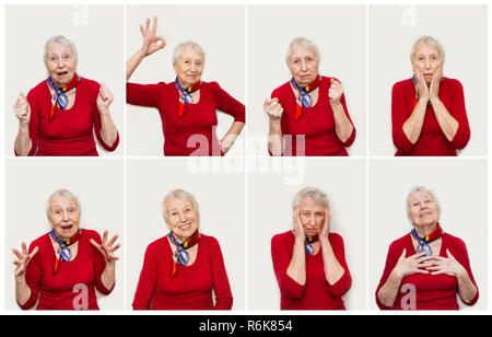 Il collage di diverse emozioni di donna senior Foto Stock