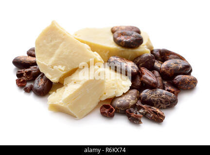 Il burro di cacao vith naselli. Isolato su sfondo bianco. Foto Stock