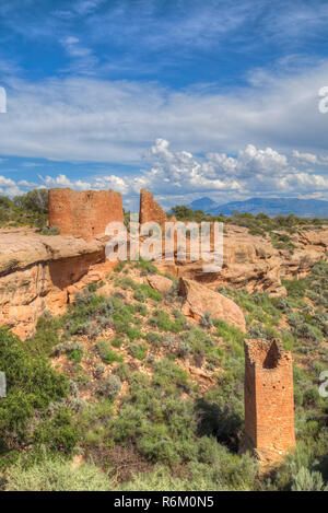 Torre Quadrata, torre quadrata Gruppo, Rovine Anasazi, datata A.D. 1230-1275, Hovenweep National Monument, Utah, Stati Uniti d'America Foto Stock