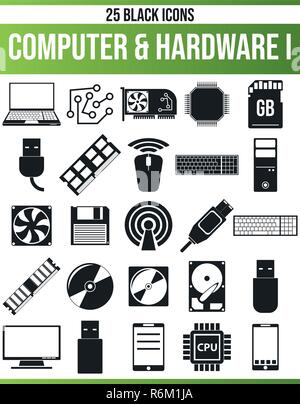 Pittogrammi neri / icone sul computer. Questa icona set è perfetto per persone creative e progettisti che hanno bisogno di un problema di hardware nella loro grafica. Illustrazione Vettoriale