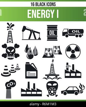 Pittogrammi neri / icone su energia. Questa icona set è perfetto per persone creative e designer che cercano il problema dell'inquinamento nel loro disegno grafico Illustrazione Vettoriale