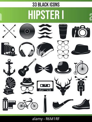 Pittogrammi neri / icone sul hipsters. Questa icona set è perfetto per persone creative e progettisti che hanno bisogno di un oggetto hipsters nel loro disegno grafico Illustrazione Vettoriale