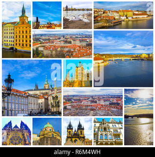 Il collage sulla città vecchia di Praga, Repubblica Ceca Foto Stock