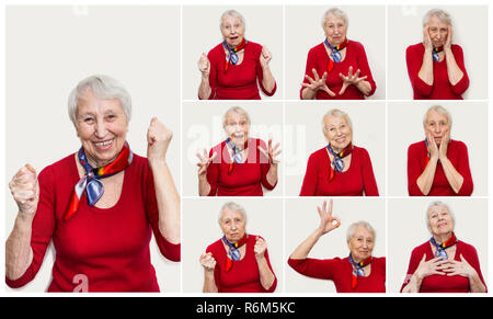 Il collage di diverse emozioni di donna senior Foto Stock