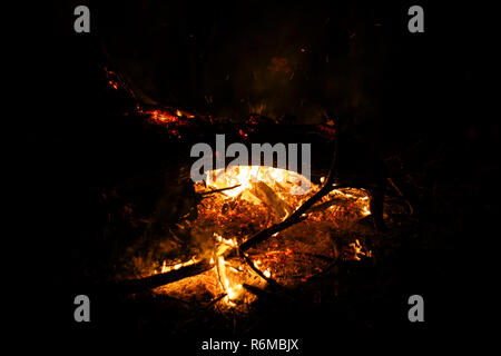 Il fuoco di fiamma texture arancio nero rosso in oro giallo dorato blaze fiamme flaming blazing masterizzazione su sfondo nero Foto Stock