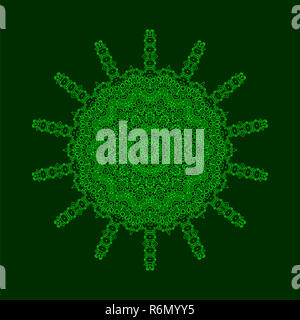 Arabi, Indiani, motivi Ottomano. Monocromatico ornamento di contorno isolato su sfondo verde. Amulet etnica del mandala Foto Stock