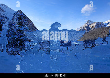 Sculture di ghiaccio carnevale, il Lago Louise, Alberta, Canada Foto Stock