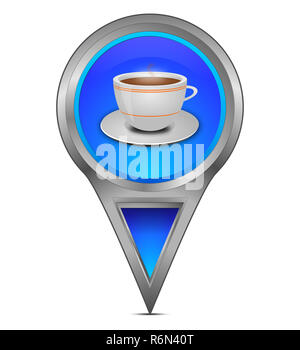 Mappa blue puntatore con una tazza di caffè â€" illustrazione Foto Stock