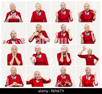 Il collage di diverse emozioni di donna senior Foto Stock