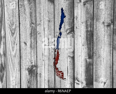 Mappa e i banner del Cile su legno stagionato Foto Stock